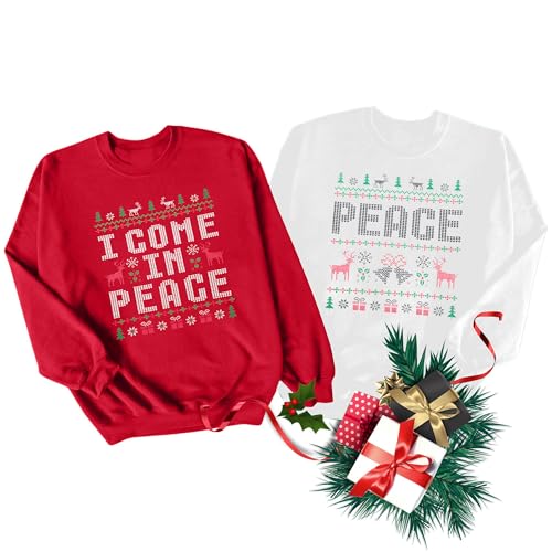 NANYUAYA Matching Christmas Sweatshirts for Couples Unisex Xmas Holiday Sweater Funny Santa Long Sleeve Pullover Tops, Red-white, Medium