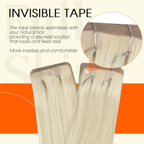 Image of Full Shine Long Injection Tape in Hair Extensions Human Hair Color 60 Blonde Insert Tape Extensions 22Inch Injected 50Gram Machine Remy Seamless Invisible 20Pcs for Party Add Length
