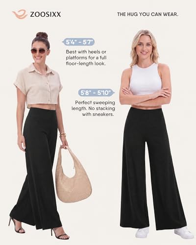 Image of ZOOSIXX Wide Leg Palazzo Pants for Women - High Waist Casual Beach Lounge Pants Loose Flowy Pants Stretchy Trousers