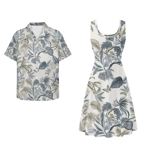Image of Dreaweet Summer Dresses for Women A-Line Sleeveless Flowy Sun Dresses,Men's Casual Button-Down Shirts,Couple Matching Outfits