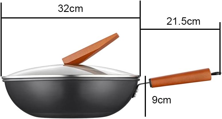 Wok with Stand-able Lid, Chinese Stir Fry Pan with Lid & Wooden Handle Professional Kitchenware for Your Home