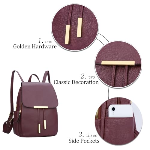 Image of KKXIU Trendy Leather Backpack Purse for Women and Ladies Shoulder Travel Daypacks Bags (A-Wine)