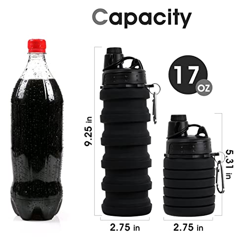 Makersland Collapsible Water Bottle For Adults, Boys, Students, Kids, Reusable Silicone Foldable Water Bottles For Travel Camping Hiking, Portable Sports Water Bottle, Black #TOP1