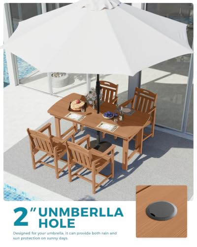 Image of Ciokea HDPE Outdoor Dining Set of 4, Patio Table and Chairs Sets, Teak