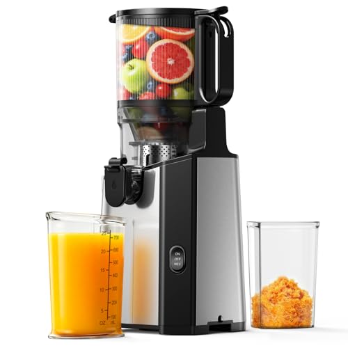 Cold Press Juicer Machines, EUHOMY 5.7' Wide Feed Chute Juicer Machines with 400W, Slow Masticating Juicer for Whole Fruits & Vegetables, High Juice Yield, Easy to clean, Black Stainless Steel