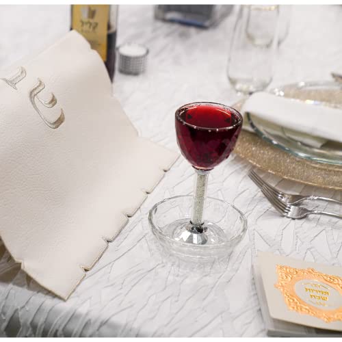 Boker-Tov Shalom Crystal Kiddush Cup Set - Premium Kiddush Wine Cup And Saucer For Shabbat, Havdalah, Passover - Judaica Shabbos And Holiday Gift (Clear Gemstones) #TOP4