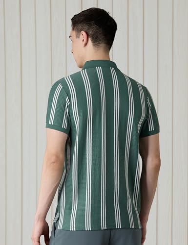 Image of Amazon Brand - Symbol Men Cotton Rich Textured Striper Polo Tshirts | Regular Fit | Half Sleeves - Available in Plus Sizes