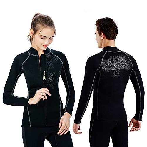 Ouuager-Home Traje de Neopreno para Mujer Chaqueta Unisex Traje Top Swim UV Protección de 2 mm de Neopreno for Buceo Snorkel Kayak Surf Hombres Mujeres Negro (Color : Black, Size : XL)