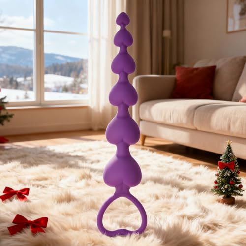 Générique T1E- Perles Anales en Silicone en Forme de Cœur Avec Chaîne Anale de 6 Perles et Poignées Plug Anal Jouet Sexuel, Butt Plug Anals Jouet Sexualité Couple Sextoyse Couple Plaisir (Violet)