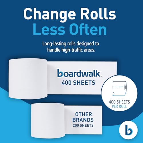 Image of Boardwalk BWK6144 Two-Ply Toilet Tissue, White, 4 inch x 3 inch Sheet, 400 Sheets per Roll (Case of 96 Rolls)