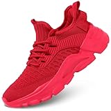 Womens Walking Shoes Ladies Slip on Tennis Running Fashion Sneakers Non Slip Work Gym Comfort Breathable Mesh Soft Sole Red