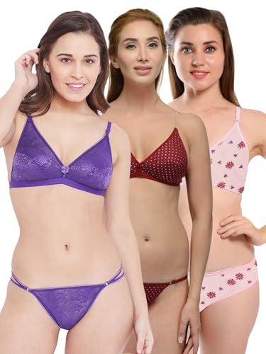 Image of Love Maker Stylish Non Padded Lingerie Set for Women Bra Panty Combo Pack of 3.