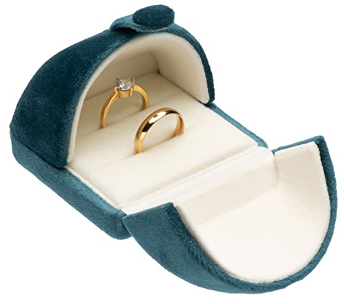 POKOFO Scatola regalo per fedi nuziali in velluto doppio, colore blu pavone