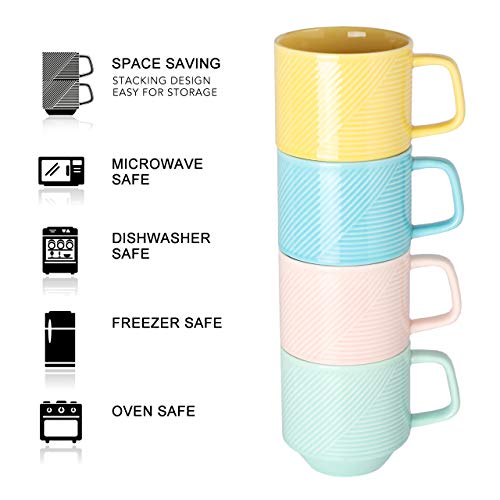 Adewnest Stackable Coffee Mugs Set: 13 Ounce Stacking Ceramic Mugs For Coffee Latte Cappuccino - Porcelain Tea Mug Set Of 4 Colorful For Home & Office- Coffee Cups Ceramic Microwave Safe(Cool Color) #TOP2