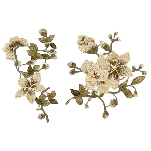 letsinstyle 3D Wild Flower Embroidery Patches, Brown Floral Embroidered Sew on Appliques for Polyester and Cotton Fabrics, Sewing Patches for DIY Wedding Clothing Repairing Leather Cloth