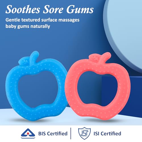 Image of MamaLaps Soft Silicone Baby Teether, Silicone BPA Free Teethers for Newborn Infant, Teething Toy for Babies with Textured Surface for Soothing Gums (Pack of 1, Apple-Blue)
