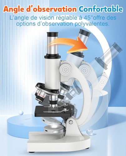 Microscope pour adolescent et enfant de 8 à 12 ans avec kit de lames