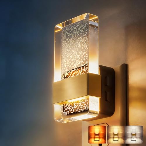 Image of LED Night Lights Plug into Wall, 3 Level Dimmable Night Light | Bubble Decorative Nightlight, Dusk to Dawn Sensor, Wall Sconce-Style Design Nightlights for Bathroom, Hallway, 3CCT