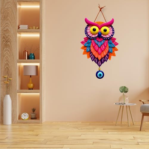 Image of GiftOday Owl Shape Wooden Wall Hanging For Home Decor | Evil Eye Decoration Livingroom, Dining Room | Modern Artwork | Designer Mdf Item | Wall Hanging Door Decorative (18 x 30 CM)