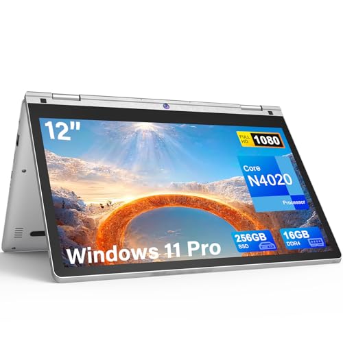 12 Ordenador Portátil Celeron N4020 Cpu, Convertible 360 Tactil Portatil Windows 11 Pro, Portatil 2 En 1 16gb Ddr4 256gb Ssd, Laptop Con 1980 1080 Ips Fhd, 2g 5g Wifi, Bt5.0, Usb3.0, Hdmi
