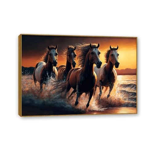 Toile murart cheval MOBYAT 42x30cm cadre teck pour salon moderne