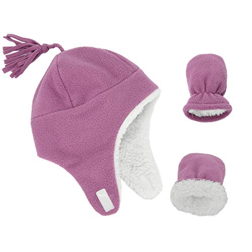 Baby Hats Toddler Hat and Mitten Set Kids Beanie Girl Warm Caps Winter Gloves Deep Pink L