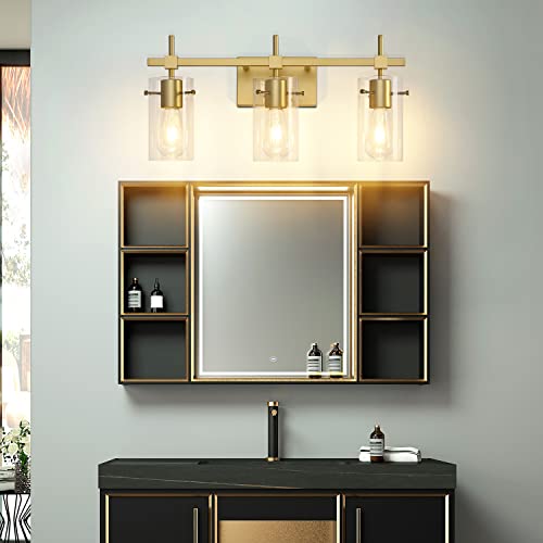 Image of SOLFART Gold 3 Lights Bathroom Light Fixtures for Mirror Vanity Lights Bathroom Vanity Light Wall Sconce