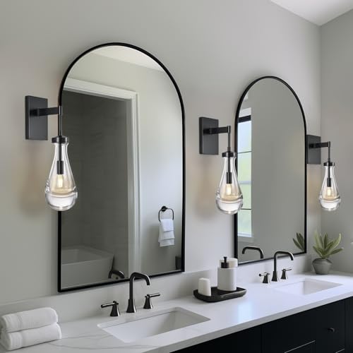Image of Wall Sconces Set of Two, Black Dimmable Raindrop Wall Lighting, Modern Bathroom Sconces Wall Lamps Vanity Lighting for Living Room, Wall Lights for Bedroom, Hallway