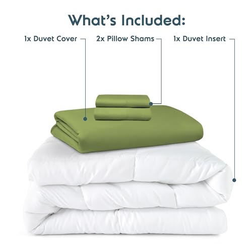 Nestl Queen Duvet Cover Set with Comforter Insert - Calla Green 4 Piece 90x90 Duvet Cover & 2 Pillow Shams with White Quilted Down Alternative Comforter, Ultra Soft, All Season