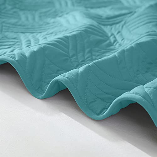 Whale Flotilla Quilt Set Twin Size, Soft Microfiber Lightweight Bedspread Coverlet Bed Cover (Wave Pattern) For All Seasons, Turquoise, 2 Pieces (Includes 1 Quilt, 1 Sham) #TOP6