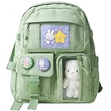 Mochila escolar Infantil e juvenil, Bolso Frontal, Alças Acolchoadas, grande capacidade, ursinho e broches, ideal para crianças de 6 a 13 anos (VERDE)