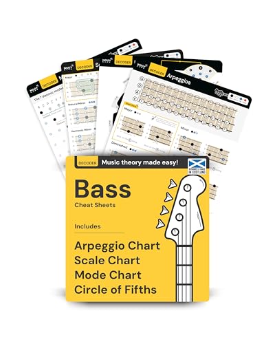Bassgitarren-Akkord- und Tonleiter-Diagramm-Set, 20,3 x 20,3 cm, einfache Musiktheorie-Spickzettel zum Lernen von Akkorden, Triaden und Fortschritten | Back to School Tool von Noisy Clan