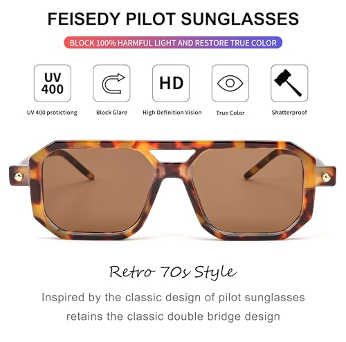 Miniatura 7 de Feisedy Retro 70s Gafas De Sol Mujeres Hombres Vintage Plana Gafas Cuadradas Con Protección Uv400 B2622