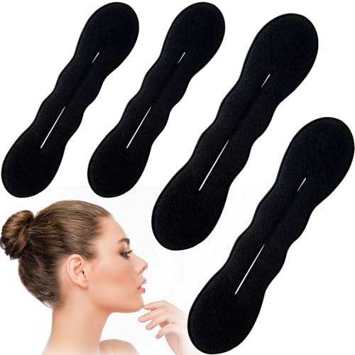 VARMDUKKE 4PCS Hair Bun Maker, 2 Sizes Non-Slip Buns Lazy Curler Clip Tie for Women, Reusable Sponge Hair Bun Shaper Updo Hairstyles Accessories for Weddings, Parties, Daily Use - Black