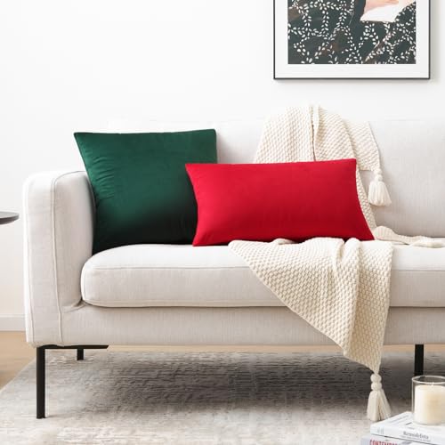 Mixhug Set of 2 Cozy Velvet Square Decorative Throw Pillow Covers for Couch and Bed, Dark Green, 18 x 18 Inches - Thumbnail 5