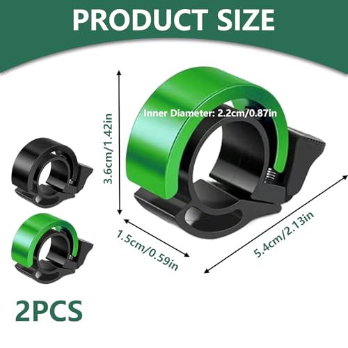2 PCS Bike Bell Bicycle Bells, Invisible Road Mountain Bike Bells Fits 2.2cm/0.87in Handlebars, Aluminum Alloy Mini Bicycle Bell Horn with Loud Crisp Clear Sound for Adults Boys Girls (Black, Green) - Image 2