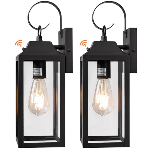 Yolsunes Dusk to Dawn Wall Lights 2 Pack, Black Outdoor Light Fixtures Wall Mount, 15 Inch Exterior Wall Sconces Waterproof, Large Outside Lights for House, Modern Wall Lanterns Clear Glass by Yolsunes - Used condition - US$65.62