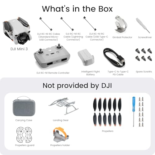 Image of DJI Mini 3, Drones with Camera for Adults 4K, 38-min Flight Time, up to 32800ft (10km) Video Transmission,Propellers Holder, Carrying Case, Landing Gear, Propellers Guard, Backup Propeller Blade