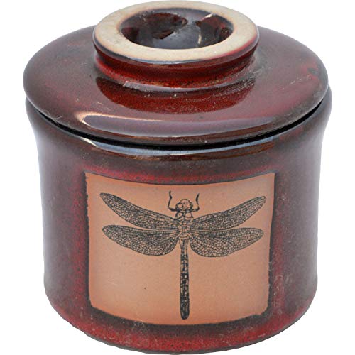 ALWAYS AZUL POTTERY Dragonfly French Butterkeeper in Real Red Glaze - Handcrafted Ceramic Stoneware - French Butter Keeper Dish - Handmade Butter Container - Artistic Pottery Tableware