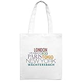 Beutelfarbe: weiß Jutebeutel mit Stadtnamen Wächtersbach - Motiv Famous Cities in The World - Farbe weiß - Stoffbeutel, Jutesack, Hipster, Beutel