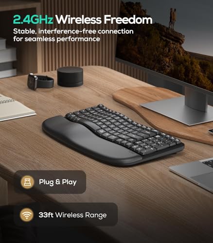 Nulea RT08 Wave Keys Wireless Ergonomic Keyboard with Cushioned Palm Rest, 2.4GHz Ergo Cordless USB Computer Keyboard, Comfortable Natural Typing, for Laptop, Mac, Windows Black - Image 5