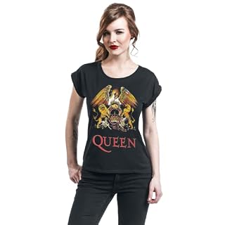 Queen Blason Classique Femme T-Shirt Manches Courtes Noir Regular/Coupe Standard - Les Beatles, Paul McCartney, John Lennon, RIngo Starr, George Harrison Queen Blason Classique Femme T-Shirt Manches Courtes Noir Regular/Coupe Standard – Image 3