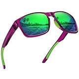 Ofwin Sports Polarized Sunglasses for Men Women UV Protection Unbreakable Driving Running Fishing Hiking Sun Glasses Clear Purple Frame/Green Mirror Lens