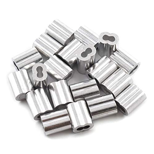 SDTC Tech Aluminum Crimping Loop Sleeve Dual Hole Cable Ferrule for 1/8" Diameter Wire Rope - 20 Pack
