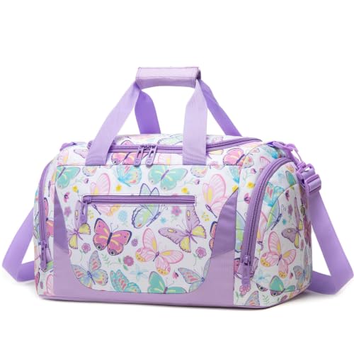 Small Duffle Bag for Kids Duffle Bag Girls Small Travel Bags Butterfly Toddler Overnight Bags with Shoe Compartment,Carry On Weekender for Preschool Daycare Sports,Christmas Birthday Gift for Kids