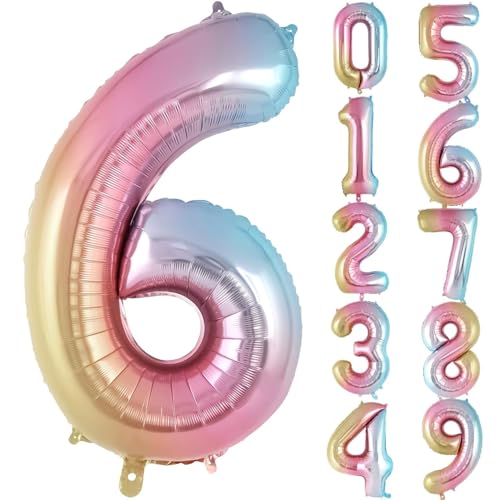 Image of Rozi Decoration Large 32 Inch Rainbow Number 6 Foil Balloon - Gradient Metallic Birthday Decoration Balloon | Easy Inflate & Hang | Perfect for Kids & Adults Celebration Decor