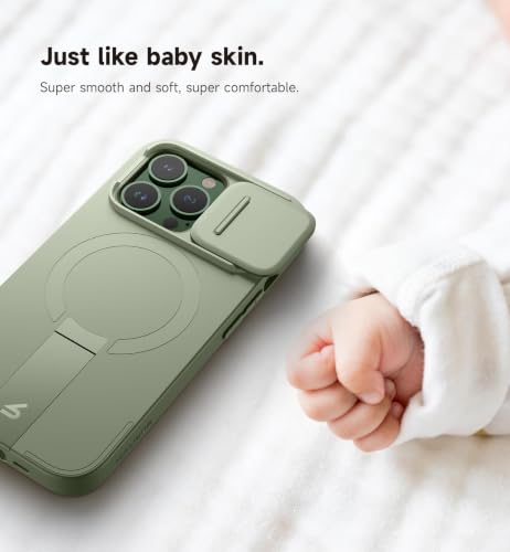 Image of SURITCH for iPhone 13 Pro Case with Magnetic Camera Slide Cover and Adjustable Kickstand, Compatible with MagSafe, Shockproof Bumper Case Slim Protective Cover for iPhone 13 Pro 6.1 Inch, Green