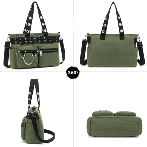 Image of Tote Bag for Women, Corduroy Gothic Purse Goth Bag with Zipper for College, Work, Travel, Gym
