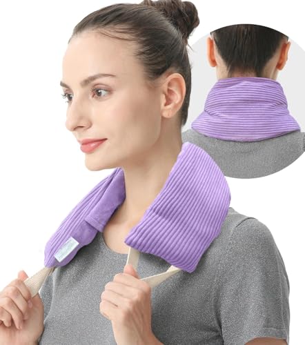 Neck Heating Pad Microwavable Weighted Microwave Heating Pad Neck Wrap for Shoulder Back Pain Relief, Machine Washable Cover, Warm Rice Bag Pack for Cramps, Hot Cold Therapy 1.5 LBS Lavender Scented