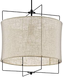 EGLO Bridekirk lampa wisząca w stylu vintage, naturalny, boho, hygge, stal w kolorze czarnym i tekstylnym w naturalnych kolorach, lampa do jadalni, la